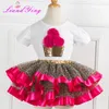 Ensembles de vêtements filles anniversaire Tutu ensemble été enfant en bas âge zèbre rayure imprimé léopard arc-en-ciel souper moelleux enfants