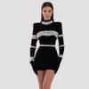 casual dresses luxury party women long sleeve crystal bandage black bodycon dress evening gowns autumn spring 5023