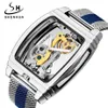 Creative Stainless Steel Automatic Mechanical Watches Men Tourbillon Watches Transparent Steampunk Skeleton Self Winding Clock1207b