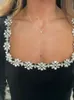 Mini abito in velluto con perline con colletto quadrato per le donne Abiti con decorazioni floreali a maniche lunghe Aline Lady Chic Abiti casual per feste 24030