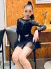 Scena nosza dziewczyny czarna koronkowa sukienka do tańca łacińskiego chacha ćwicz spódnica bodysuit samba rumba tango taniec kostium DL11567
