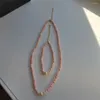 Colar brincos conjunto feminino diy 4-5mm 8-9mm suave doce cor rosa pérola de água doce coral pulseira corrente estendida 43cm 18cm