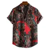 Casual overhemden voor heren Heren overhemd in etnische stijl met print, korte mouwen, kraag, knop, zomer, vintage, losse Hawaii-strand, enkele rij knopen