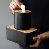 Modern Black Color Tissue Containers with Phone Holder Wood Cover Seat Type Roll Paper Tissue Canister Cotton Pads Storage Box Y20273V