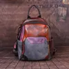 Sacs d'école Sac à dos en cuir véritable pour femmes Couleur contrastée Sac frotté à la main en plein air en gros