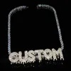 Ожерелье Drippy Name по индивидуальному заказу, медь с подвеской из циркона и теннисной цепочкой, ювелирные изделия в стиле хип-хоп 240125