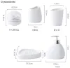 Sets White Ceramic Bathroom Accessories Set/Toothbrush Holder /Soap Dispenser/Wedding Gift/Melamine Tray/Toothpick Holder/Cotton Swab