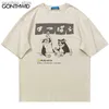 Homens camisetas Harajuku Homens Camiseta Gato Japonês Impressão T-shirt 2023 Verão Moda Hip Hop Casual Algodão Solto Camisetas Tops Casal Q240130