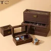Caja de reloj con almohada suave de cuero y madera Vintage, caja de almacenamiento de joyería, caja de colección de relojes de doble capa 240124