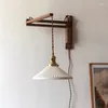 Настенный светильник, винтажный складной светодиодный светильник из цельного дерева, прикроватный китайский классический подвижный рычаг для спальни
