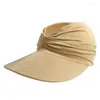 Wide Brim Hats Women Summer Fashion Visor Hat Anti-UV Elastic Empty Top Sun Candy Color Outdoor Beach Sports Sunscreen Cap For Ladies