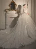 2024 robes de mariée brillantes arabes princesse cristaux transparentes en dentelle à manches longues en dentelle de boule perle vestide de novia bling perle paillettes de poule