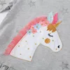 Kız Elbiseler Atlama Metre Uzun Kollu Gri Unicorn Prenses Kızlar Pamuk Yıldızları Çocuk 2-7T Giyim Moda Partisi Frocks