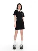 パーティードレスHouzhou Summer Black Dress Women Preppy Style甘い半袖ミニホローポロカラー韓国ファッションサンドレス