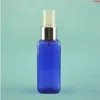 Frasco azul de viagem de plástico quadrado de 50 ml x 300 com pulverizador, vazio recarregável para embalagens de cosméticos, produtos Knrfk