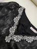 Sıradan Elbiseler Yigelila Moda Kadınlar Siyah Jakard Partisi Elbise Zarif V-Neck Diamonds Fener Sleve A-Line Uzun Ayak Bileği Uzunluğu 68347