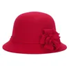 Береты женские, круглая шляпа-ведро, праздничная имитация шерсти, винтажная модная теплая кепка-котелок с широкими полями для взрослых, осень-зима, элегантный цветочный фетр