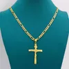 Verklig 24k gul fast fint Big Pendant 18ct Thai Baht G F Gold Jesus Cross Crucifix Charm 55 35mm Figaro Chain Necklace270o