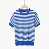 24SS Summer Luxury Femmes Knit T-shirt Designer Polos Femmes Marque Polo High Street Broderie Stripe Impression Vêtements