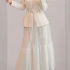Tvådelt klänning unxx vårhöstkjol kostym kvinnor elegant koreansk snörning mode blazer lång mesh casual afton confton fest 2-stycken set