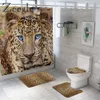 Cortina de chuveiro de leopardo com pele de animal, conjunto de tapete de banho macio para banheiro, capa engraçada, assento de vaso sanitário, à prova d'água, cortina de banheiro l290w