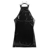 Sexy Set Pu Leather Dresses For Woman Sexy Lingerie Sexy Costumes Black Lace Up Backless Latex Shorts Dress Sexy Lady Clubwear Robe