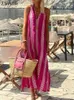 Robes décontractées basiques jupe longue élégante femme col en v sans manches loisirs vacances robe de plage femme rétro imprimé jupe longue bohème J240130