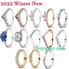 Anelli a fascia 2022 inverno nuovo argento 925 di alta qualità originale 1 1 rettangolo blu tre pietre glitter anelli gioielli da donna regalo Fashio223K