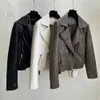 Весенне-осенняя винтажная куртка из искусственной кожи, женская коричневая мотобайкерская куртка, повседневная уличная одежда, верхняя одежда из искусственной кожи на молнии 240125