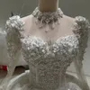 Princess Colar Ball vestido de noiva Vestidos de noiva 2024 Bling mangas compridas vestidos de noiva dubai árabe com cristais apliques de renda com miçangas tule tulle manto de mariee