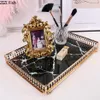 Square Trays Decorative Storage Marble Agate Texture Tempered Glass Mirror Skincare Jewelry Plate Coffee Table Bathroom Tray274s