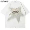 T-shirt da uomo Uomo T-shirt oversize Star Splicing Harajuku Streetwear Magliette Uomo 2023 Moda Casual Cotone sciolto Hip Hop Y2K T-shirt Top Q240130