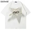 Men's T-Shirts Men Oversized T Shirt Star Splicing Harajuku Streetwear Tshirts Man 2023 Fashion Casual Loose Cotton Hip Hop Y2K T-shirt Tops Q240130