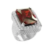 Joyería de alta calidad marea rapero anillos de diseño rojo verde negro piedra grande oro plata colores hip hop bling para hombre micro pave ring3124