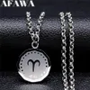 Pendant Necklaces Stainless Steel Aries Astrology Necklace Women Men Silver Color Round Punk Jewelry Ciondoli Acciaio Inox NXS022306