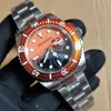 Orologio da uomo 40 mm Movimento automatico Vetro zaffiro Lunetta arancione Quadrante luminoso sfumato Corona a vite Cinturino in metallo Fibbia scorrevole Polso274C