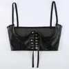 Streetwear Gothic Dark PU Leather Crop Top Women Hook Lace Up Punk Style Tank Top Female Cummerbunds Corset Tops Y2k Accessories 240122