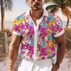 Camisas casuais masculinas camisa floral ao ar livre rua moda diária verão lapela manga curta botão design