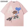 Herr t-shirts harajuku grafiska män tshirt streetwear hip hop tecknad skalle hjärttryck överdimensionerad t-shirt 2023 män mode lös bomull tee topp q240130