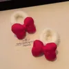 Accessori per capelli con testa a sfera in corda di peluche per ragazza con nodo a farfalla scozzese dolce rosso