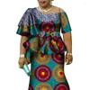 Promoção de roupas étnicas!!Conjunto de saia e blusa com estampa de manga com babados africanos para mulheres Bazin Riche 2 peças conjuntos de saias personalizadas