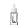 Clear Square Glass Dropper Bottle Essential Oil Perfume Bottle 15ml with White/Black/Gold/Silver Cap Kormw Jlakw