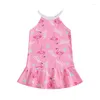 Girl Dresses Suefunskry Toddler Girls Summer Casual Beach Dress Flamingo/Dinosaur Print Sleeveless Spaghetti Strap 2-7Years