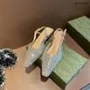 Luxury G Slingback Sandaler pekade Toe Mesh Pump Slingback Shoes Rhinestone Diamond Crystals glittrande klänningskor Party Wedding High Heels Slides