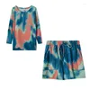 Trainingspakken voor dames 2024 Tweedelige zomer tie-dyed bedrukte shorts met lange mouwen, casual sportset