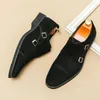 Dress Shoes Men's Suede Patent Leather Monk Strap Slip On Driving Male Formal Wedding Prom Homecoming Sapatos Tenis Masculino
