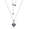 2020 Christmas Sparkling Blue Moon and Stars Heart Necklace 925 Sterling Silver Jewelry chain Pendant Necklaces For Women Men Q012226o