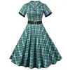 Sukienki imprezowe Tartan Clothing Kobiety Lato Lato krótkie w kratę drukowane w stylu retro retro 50s 60s Rockabilly pin Up Skater Długość kolanowa sukienka