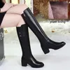 Bottes en cuir véritable souple européenne à talons hauts équitation hiver longue femme plus velours 2024 mode antidérapante