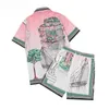 Casablanc-S 22SS Designer Men T Shirt Set Masao San Print Mens قميص غير رسمي وقميص حريري قصير من الحرير جودة عالية الجودة.